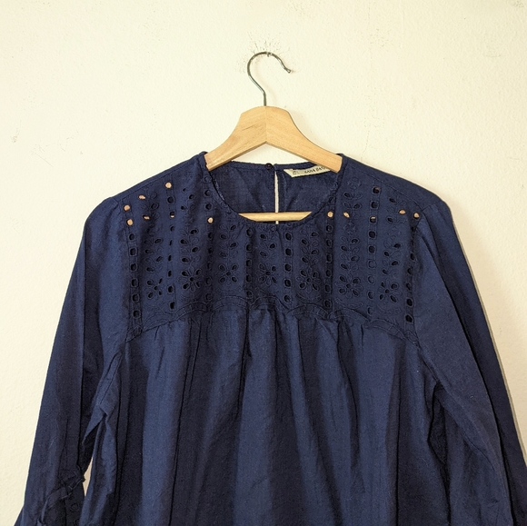 Zara Navy Eyelet Shirt - Picture 4 of 8
